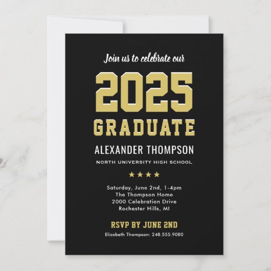Modern 2023 Graduate Black Gold Graduation Party Kaart (Voorkant)