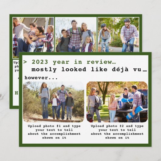 Modern 2023 Jaar in de Review Groene Familie Foto Feestdagenkaart (Voorkant / Achterkant)