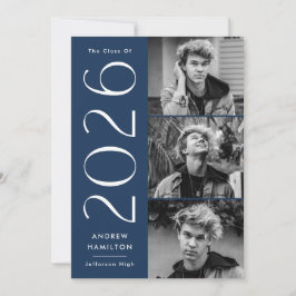 Modern 2023 Navy 3 Photo Graduation Party Kaart