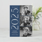 Modern 2023 Navy 3 Photo Graduation Party Kaart (Staand voorkant)