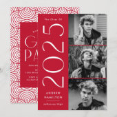 Modern 2023 Rood 3 Foto Afstudeerfeest Kaart (Voorkant / Achterkant)