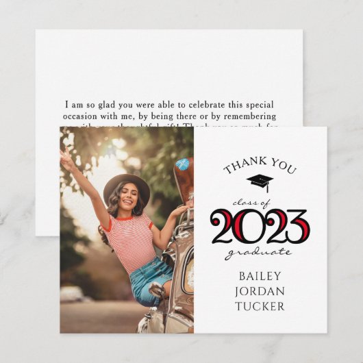 Modern 2023 School Kleuren Rood Foto Afstuderen Bedankkaart (Voorkant / Achterkant)