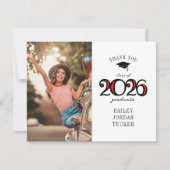 Modern 2023 School Kleuren Rood Foto Afstuderen Bedankkaart (Voorkant)