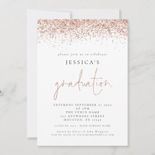 Modern 2024 Afstuderen Foto Roos Gouden Glitter Kaart (Voorkant)