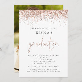 Modern 2024 Afstuderen Foto Roos Gouden Glitter Kaart