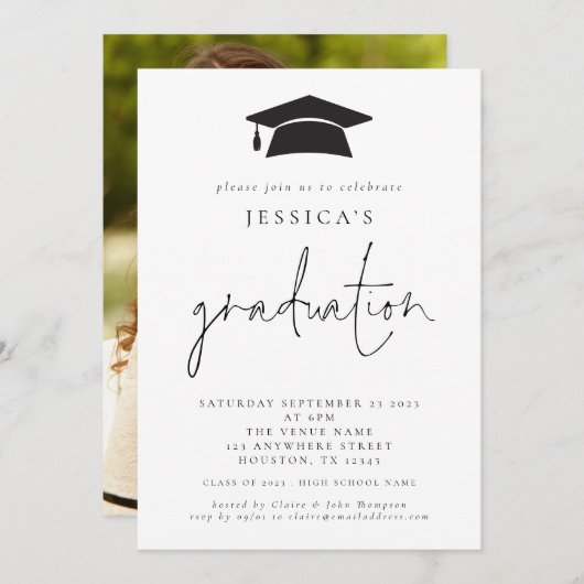 Modern 2024 Afstuderen Photo Mortar Board Pet Kaart (Voorkant / Achterkant)