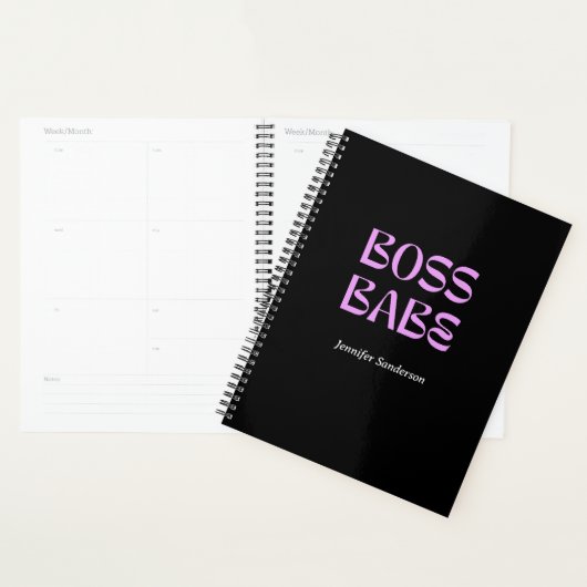 Modern 2024 Boss Babe Gepersonaliseerd Zwart Planner (Display)
