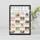 Modern 2024 Kalender Zwart Goud 12 Fotocollage Feestdagenkaart (Staand voorkant)