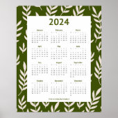 Modern 2024 Olijfgroene groenkalender Poster (Voorkant)