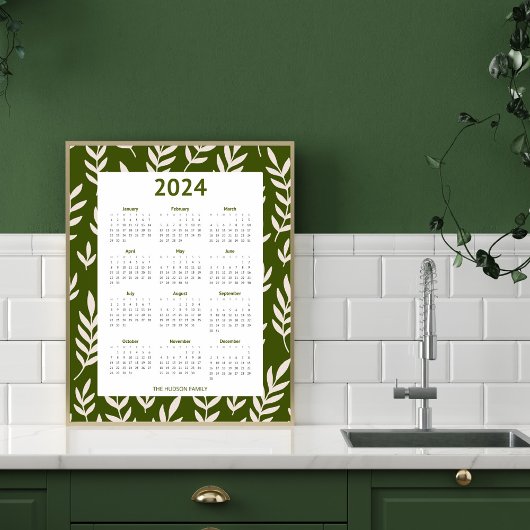 Modern 2024 Olijfgroene groenkalender Poster