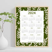 Modern 2024 Olijfgroene groenkalender Poster