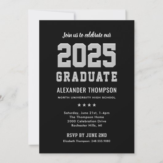 Modern 2025 Afstuderen Black Grey Graduation Party Kaart (Voorkant)