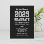 Modern 2025 Afstuderen Black Grey Graduation Party Kaart (Staand voorkant)