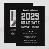 Modern 2025 Afstuderen Black Grey Graduation Party Kaart (Voorkant / Achterkant)