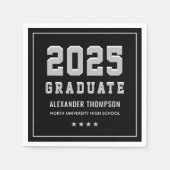 Modern 2025 Afstuderen Black Grey Graduation Party Servet (Voorkant)