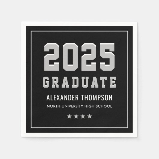 Modern 2025 Afstuderen Black Grey Graduation Party Servet (Voorkant)