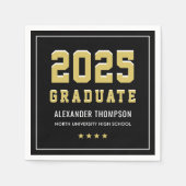 Modern 2025 Afstuderen Gold Black Graduation Party Servet (Voorkant)