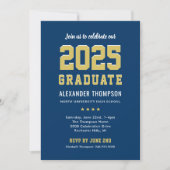 Modern 2025 Afstuderen Navy Gold Graduation Party Kaart (Voorkant)