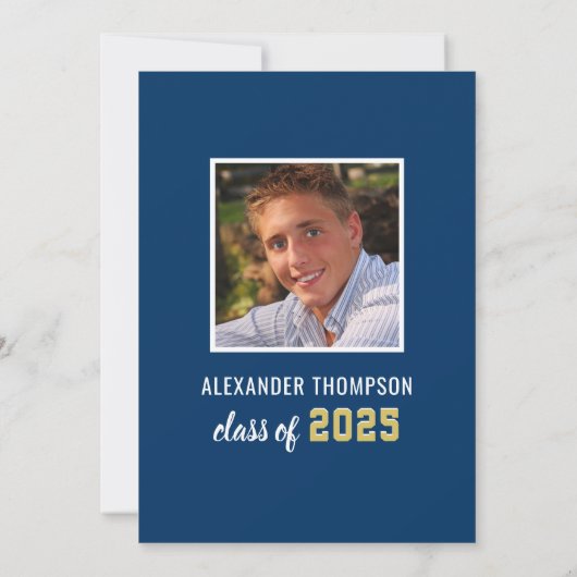 Modern 2025 Afstuderen Navy Gold Graduation Party Kaart (Achterkant)