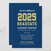 Modern 2025 Afstuderen Navy Gold Graduation Party Kaart (Voorkant / Achterkant)