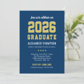 Modern 2025 Afstuderen Navy Gold Graduation Party Kaart (Staand voorkant)