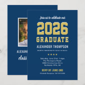 Modern 2025 Afstuderen Navy Gold Graduation Party Kaart (Voorkant / Achterkant)