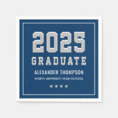 Modern 2025 Afstuderen Navy Grey Graduation Party Servet (Voorkant)