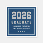 Modern 2025 Afstuderen Navy Grey Graduation Party Servet (Voorkant)