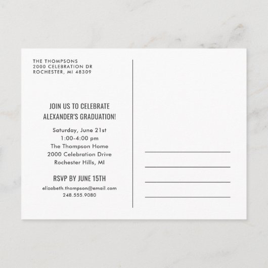 Modern 2025 Afstuderen Navy Yellow Photo Afstudere Uitnodiging Briefkaart (Achterkant)