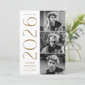 Modern 2025 Brass 3 foto afstudeerfeest Kaart (Staand voorkant)