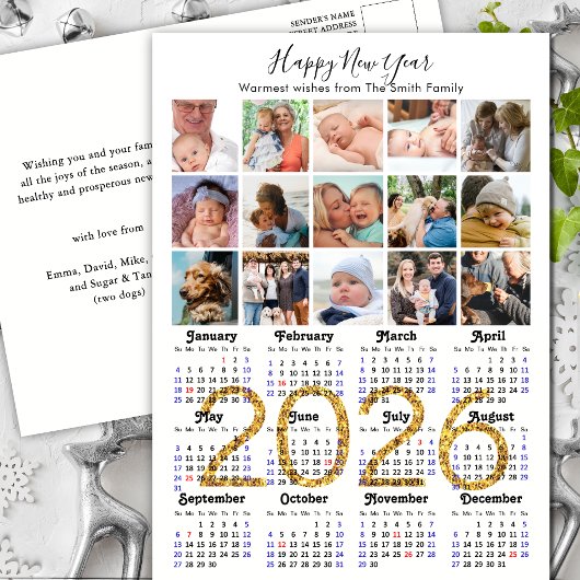 Modern 2025 Calendar Gold Script 15 Fotocollage Feestdagenkaart