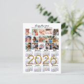 Modern 2025 Calendar Gold Script 15 Fotocollage Feestdagenkaart (Staand voorkant)