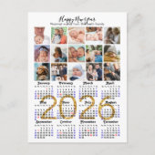 Modern 2025 Calendar Gold Script 15 Fotocollage Feestdagenkaart (Voorkant)