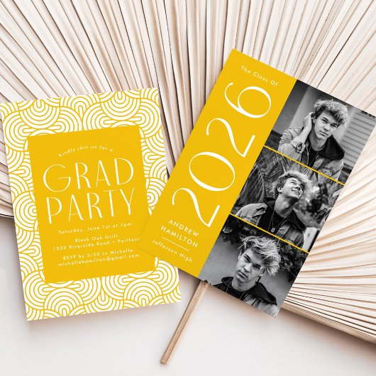 Modern 2025 Geel 3 Foto Afstudeerfeest Kaart