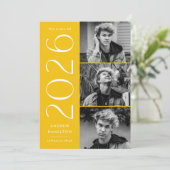 Modern 2025 Geel 3 Foto Afstudeerfeest Kaart (Staand voorkant)