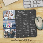 Modern 2025 Kalender 3 Fotoscript Aangepaste kleur Muismat<br><div class="desc">Creëer uw eigen gepersonaliseerde, aangepaste kleurenfoto en kalendermuismat met een jaarkalender 2025, 3 foto's, een naam of monogram of andere aangepaste tekst in een voorgestelde moderne handgeschreven scripttypografie in bewerkbaar wit op een bewerkbare grijze achtergrondkleur. ASSISTENTIE: Voor hulp bij ontwerpwijziging of personalisatie, kleurverandering, het formaat wijzigen of overbrengen van het...</div>