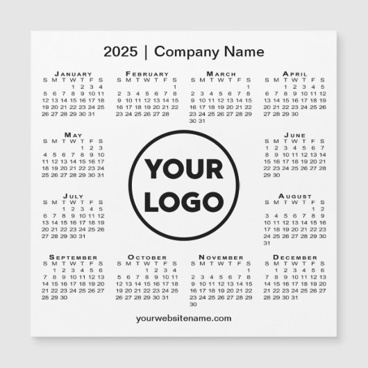 Modern 2025 Kalender Bedrijf Logo op Witte Magneet (Voorkant)