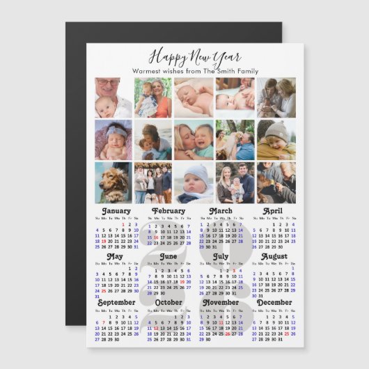Modern 2025 Kalender Gold Script 15 Foto Magnetisc (Voorkant / Achterkant)