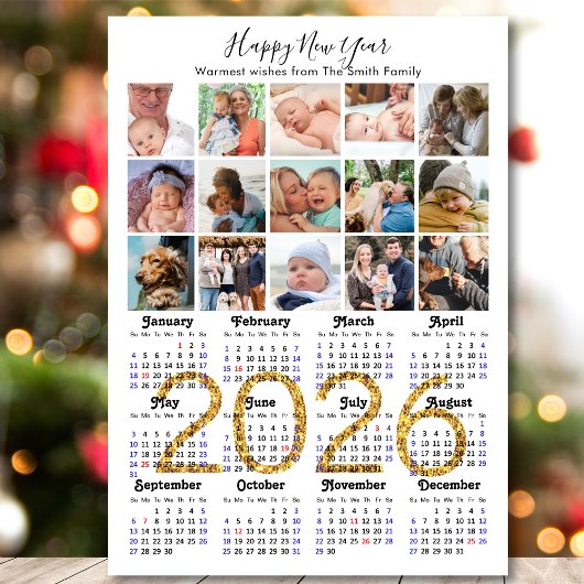 Modern 2025 Kalender Gold Script 15 Foto Magnetisc