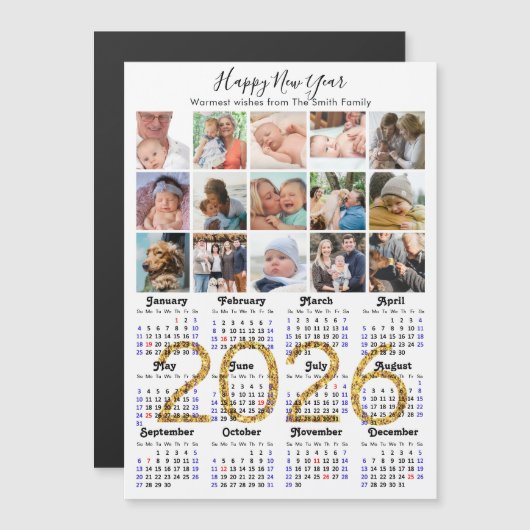 Modern 2025 Kalender Gold Script 15 Foto Magnetisc (Voorkant / Achterkant)