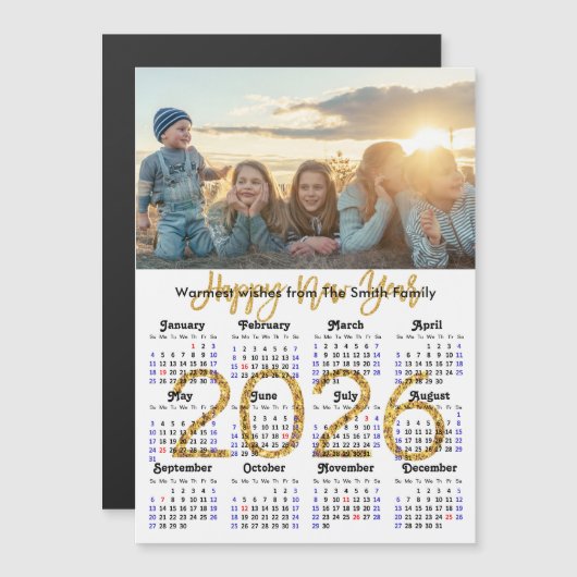 Modern 2025 Kalender Gold Script Eenvoudig Magneti (Voorkant / Achterkant)