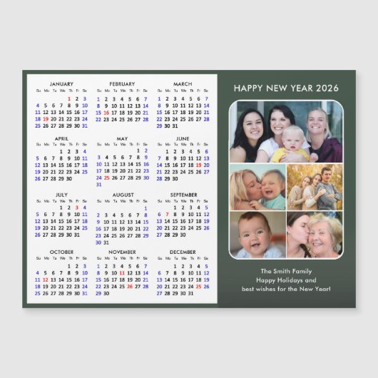 Modern 2025 Kalender Sage Green 5 Foto Magnetisch (Voorkant)