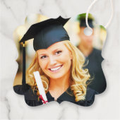 Modern 2025 Roos Gold Script Photo Afstuderen Bedankjes Labels (Achterkant)