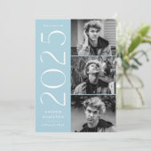 Modern 2025 Sky Blue 3 Foto Afstudeerfeest Kaart (Staand voorkant)