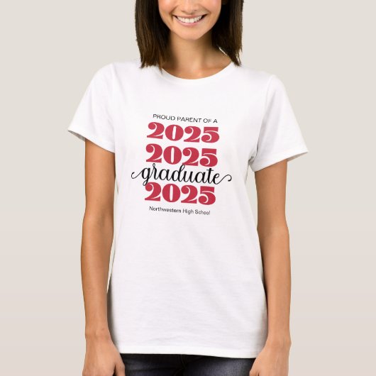 Modern 2025 Trotse Ouder Rood Zwart Afstuderen T-shirt (Voorkant)