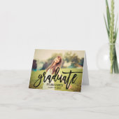 Modern 2025 Zwart geborsteld Script Afstuderen Fot Bedankkaart (Voorkant)