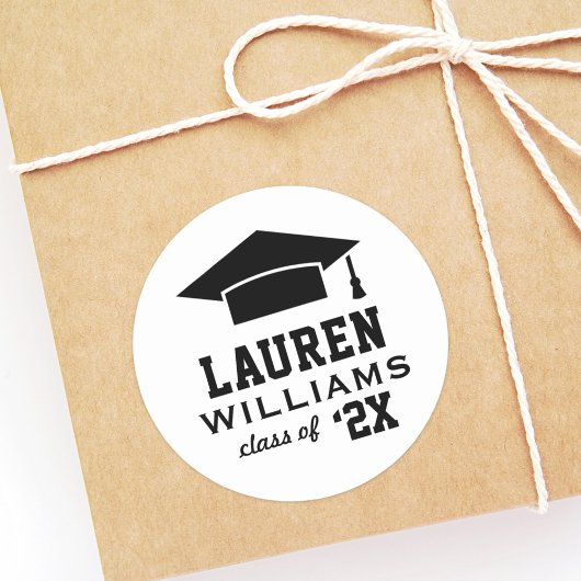Modern 2025 Zwart-wit Graduation Cap Custom Ronde Sticker