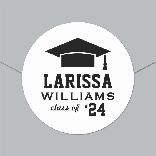 Modern 2025 Zwart-wit Graduation Cap Custom Ronde Sticker