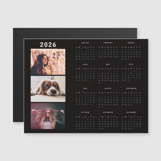 Modern 2026 Calendar 3 Photo Collage Magnet Card (Voorkant / Achterkant)