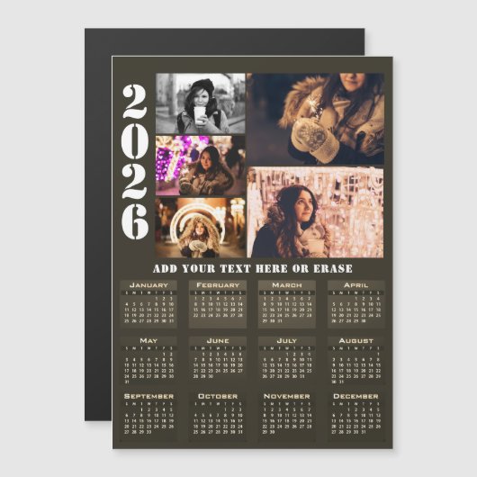 Modern 2026 Calendar 5 Photo Collage Magnet Card (Voorkant / Achterkant)